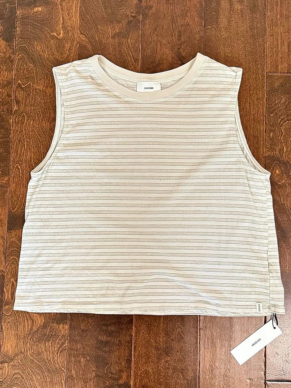 NWT Joah Brown Classic Cotton Muscle Tank Size Large Sage Stripe